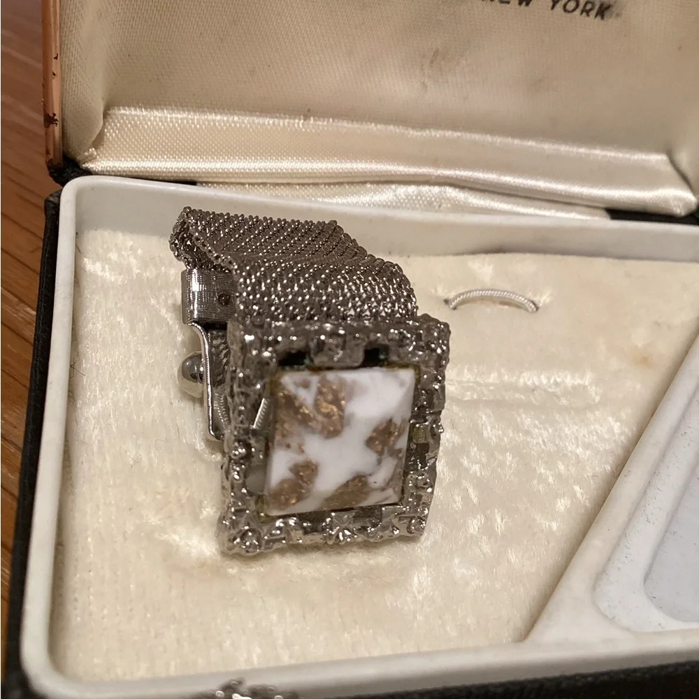 VTG men’s square mesh, Marble Center Stone Cuff Links unique